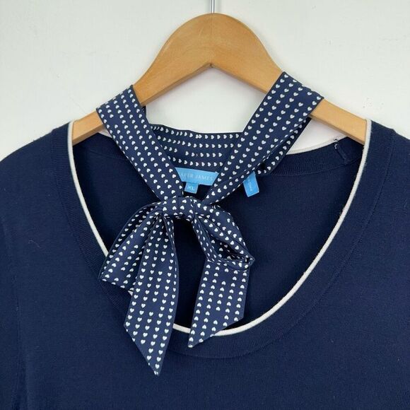 Draper James Women’s Navy White Heart Dots Necktie Sweater Dress - Picture 11 of 11